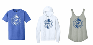 Image of t-shirt, sweatshirt, and tank top with the Campus Cabana Seahorse logo.